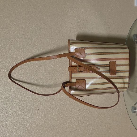 Dooney & Bourke Tan and Cream Striped Tote - Picture 1 of 7